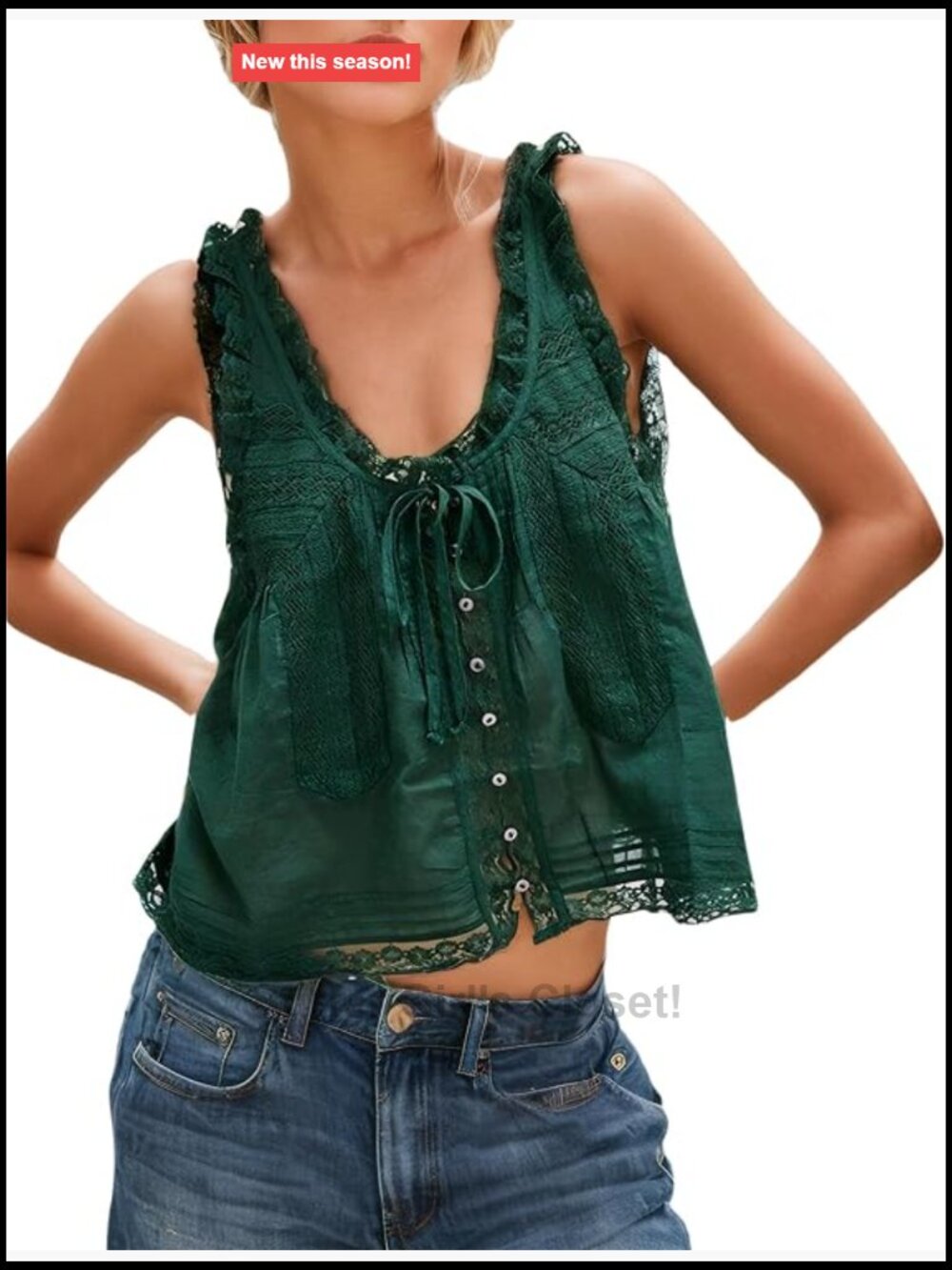 Boho Lace Tie Front Tank Top Sleeveless Cotton Summer Vacation